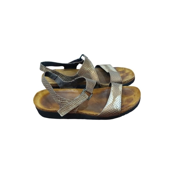 NAOT Pamela Sandals Metallic Leather Snakeskin Rhinestone Buckle Women’s 39 US 8 - Picture 2 of 9